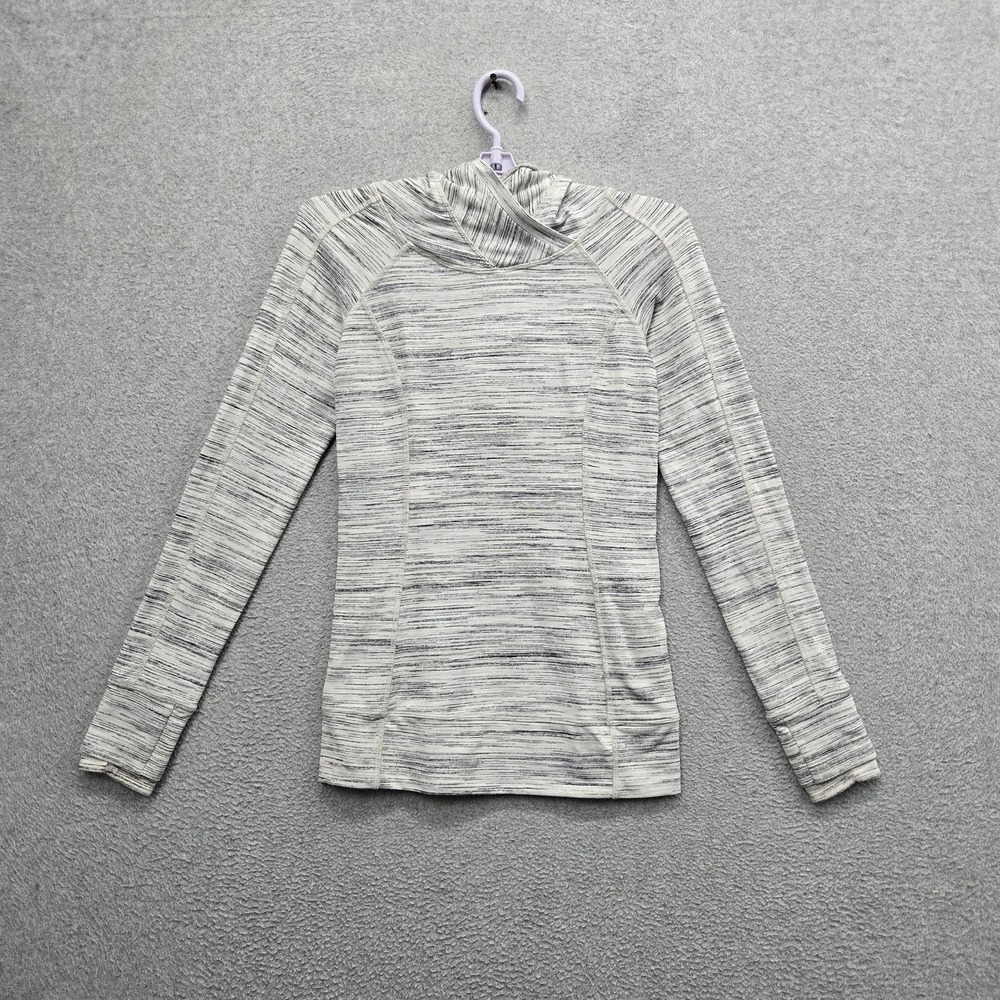 Lululemon‎ Women Hoodie 4 Gray Striped Think Fast Logo Pullover Stretch